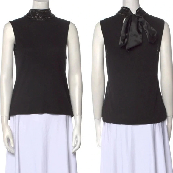 Generation Love Beaded Nicky Linen Turtleneck Bow Tie Back Top Black Size L NWT - Picture 15 of 15